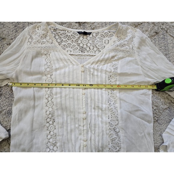 American Eagle sz L White Long Sleeve Lace Blouse Button Up‎ Bohemian Casual Top - Picture 10 of 11